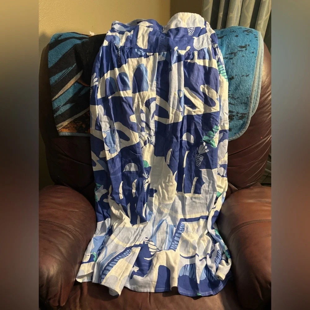 NWT White Closet Elements Maxi Blue & White HalterNeck Dress LINEN SZ large - Picture 5 of 6